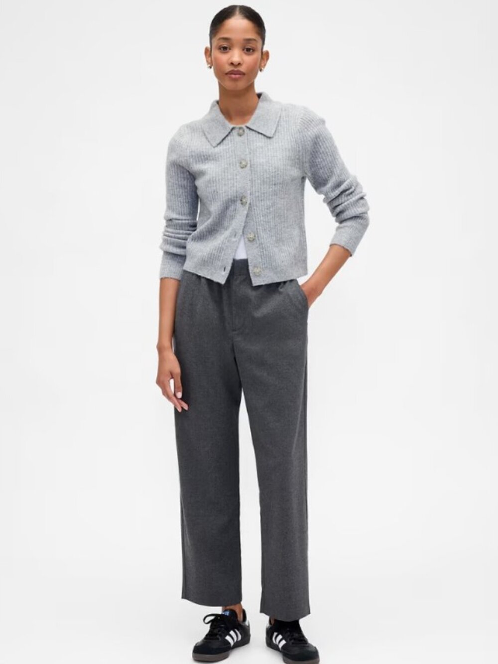 GAP Factory Recycled High Rise Straight-Leg Pants in DARK GREY HEATHER SIZE L